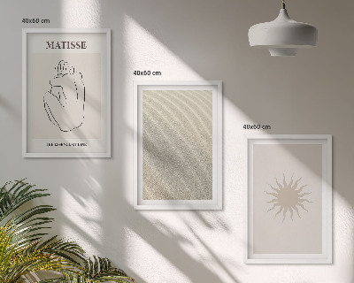 Conjunto de 3 quadros com moldura Linhas de areia minimalistas ao sol