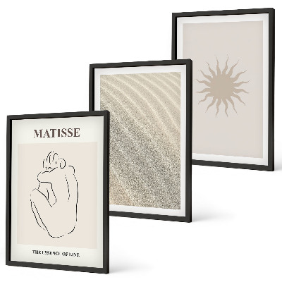 Conjunto de 3 quadros com moldura Linhas de areia minimalistas ao sol
