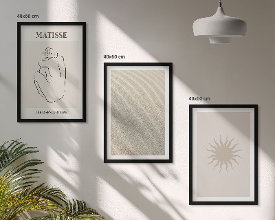 Conjunto de 3 quadros com moldura Linhas de areia minimalistas ao sol
