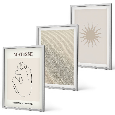 Conjunto de 3 quadros com moldura Linhas de areia minimalistas ao sol