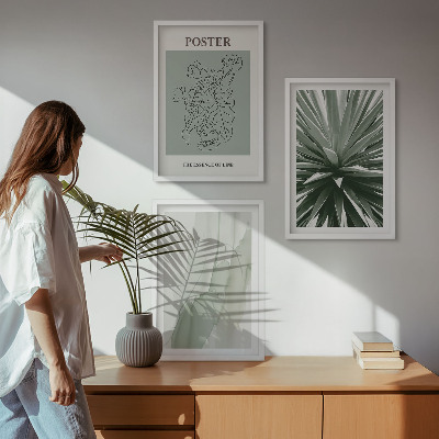 Conjunto de quadros para sala de estar Padrões de plantas em verde