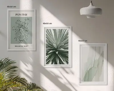 Conjunto de quadros para sala de estar com padrões de plantas em tons de verde