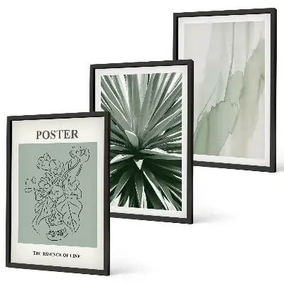 Conjunto de quadros para sala de estar com padrões de plantas em tons de verde