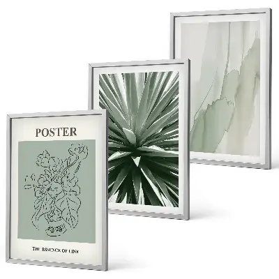 Conjunto de quadros para sala de estar com padrões de plantas em tons de verde