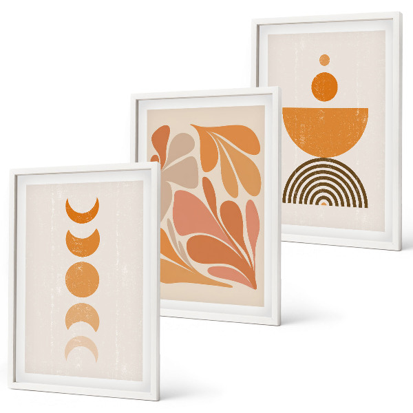 Conjunto de 3 quadros com moldura Formas abstratas laranja