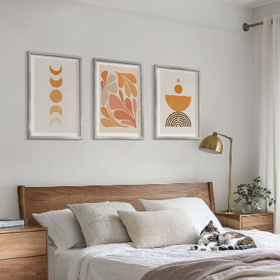 Conjunto de 3 quadros com moldura Formas abstratas laranja