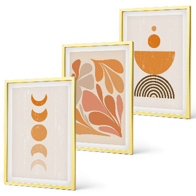 Conjunto de 3 quadros com moldura Formas abstratas laranja