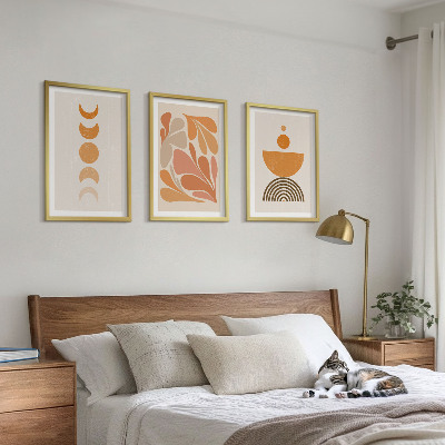 Conjunto de 3 quadros com moldura Formas abstratas laranja