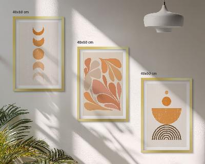 Conjunto de 3 quadros com moldura Formas abstratas laranja