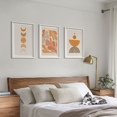 Conjunto de 3 quadros com moldura Formas abstratas laranja