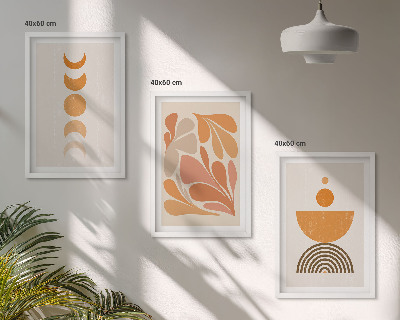 Conjunto de 3 quadros com moldura Formas abstratas laranja