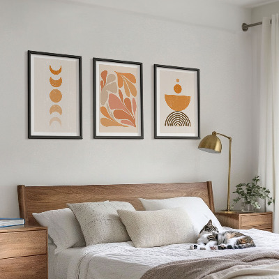 Conjunto de 3 quadros com moldura Formas abstratas laranja