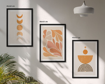 Conjunto de 3 quadros com moldura Formas abstratas laranja