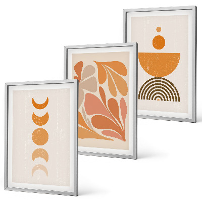 Conjunto de 3 quadros com moldura Formas abstratas laranja