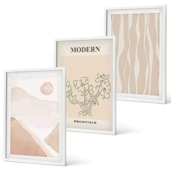 Conjunto de 3 quadros com moldura Formas abstratas e cores