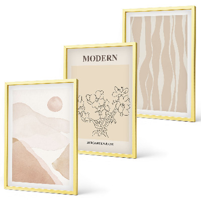 Conjunto de 3 quadros com moldura Formas abstratas e cores