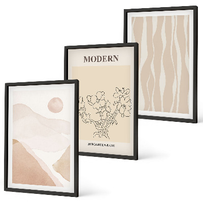 Conjunto de 3 quadros com moldura Formas abstratas e cores