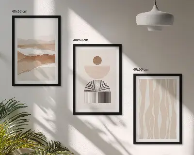 Conjunto de quadros para sala de estar com estampa de geometria abstrata e paisagem natural