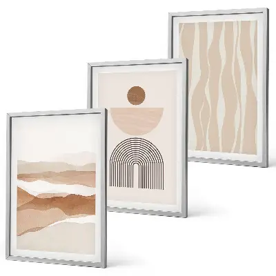 Conjunto de quadros para sala de estar com estampa de geometria abstrata e paisagem natural