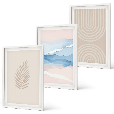 Composição de quadros moderna Ondas de folhas bege azul