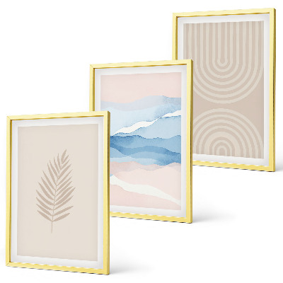 Composição de quadros moderna Ondas de folhas bege azul