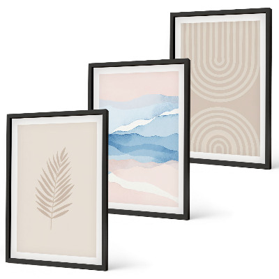 Composição de quadros moderna Ondas de folhas bege azul
