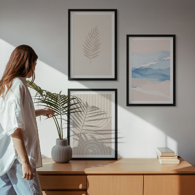 Composição de quadros moderna Ondas de folhas bege azul