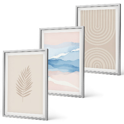Composição de quadros moderna Ondas de folhas bege azul