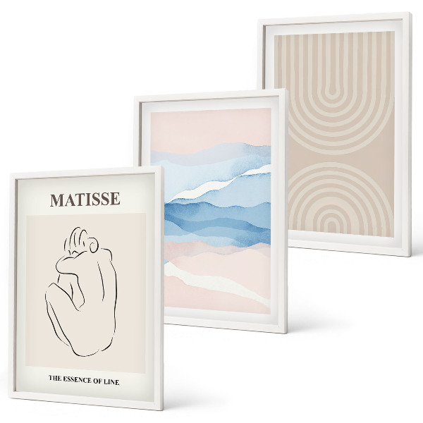 Conjunto de quadros para sala de estar Linhas, ondas, minimalismo pastel
