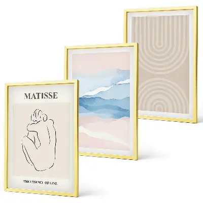 Conjunto de quadros para sala de estar com estampas de linhas, ondas e minimalismo em tons pastel