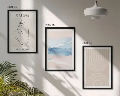 Conjunto de quadros para sala de estar com estampas de linhas, ondas e minimalismo em tons pastel