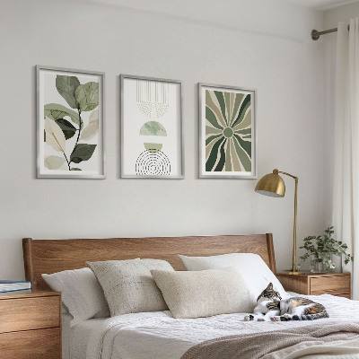 Conjunto de 3 quadros com moldura Motivos vegetais, geometria, vegetação