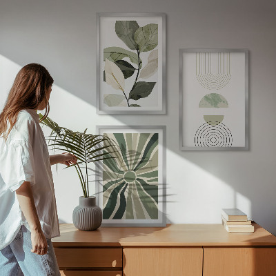 Conjunto de 3 quadros com moldura Motivos vegetais, geometria, vegetação