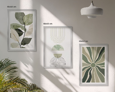 Conjunto de 3 quadros com moldura Motivos vegetais, geometria, vegetação