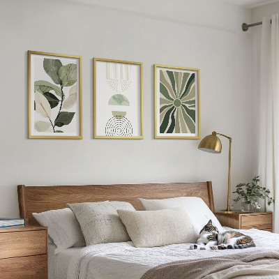 Conjunto de 3 quadros com moldura Motivos vegetais, geometria, vegetação