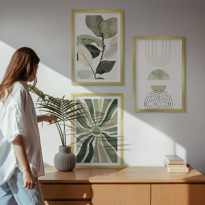 Conjunto de 3 quadros com moldura Motivos vegetais, geometria, vegetação