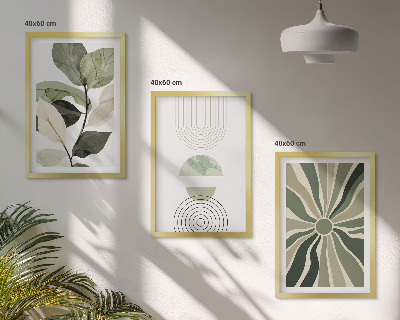 Conjunto de 3 quadros com moldura Motivos vegetais, geometria, vegetação