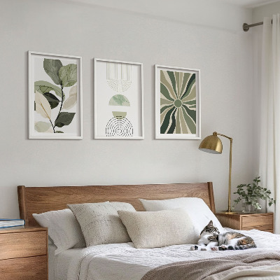 Conjunto de 3 quadros com moldura Motivos vegetais, geometria, vegetação