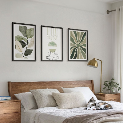 Conjunto de 3 quadros com moldura Motivos vegetais, geometria, vegetação