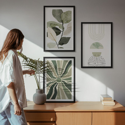 Conjunto de 3 quadros com moldura Motivos vegetais, geometria, vegetação