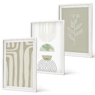 Conjunto de quadros para sala de estar com padrões geométricos de plantas