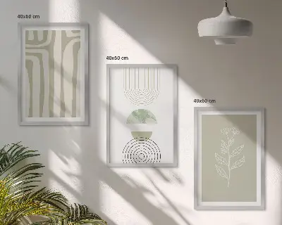 Conjunto de quadros para sala de estar com padrões geométricos de plantas