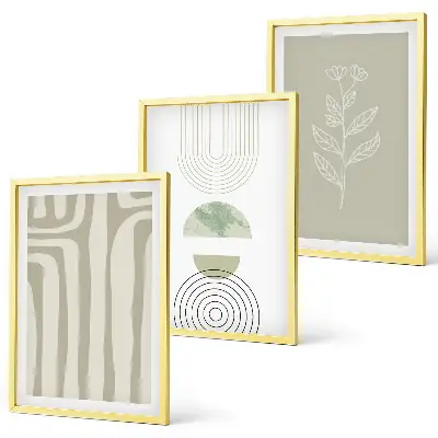 Conjunto de quadros para sala de estar com padrões geométricos de plantas