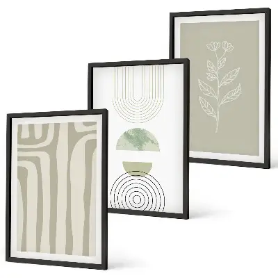 Conjunto de quadros para sala de estar com padrões geométricos de plantas
