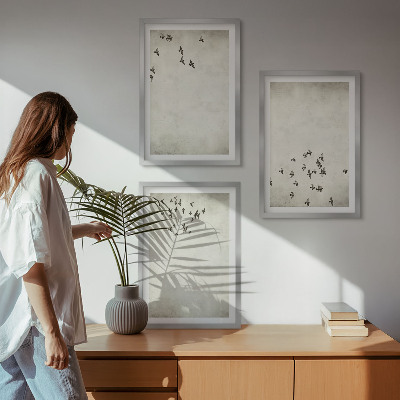 Conjunto de 3 quadros com moldura Pintura minimalista de pássaro