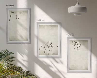 Conjunto de 3 quadros com moldura Pintura minimalista de pássaro