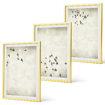 Conjunto de 3 quadros com moldura Pintura minimalista de pássaro