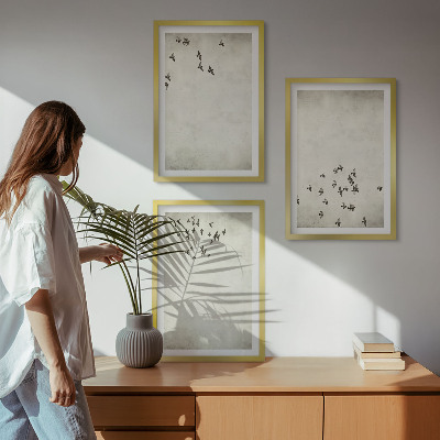 Conjunto de 3 quadros com moldura Pintura minimalista de pássaro