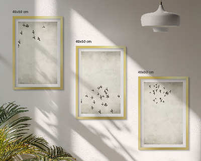 Conjunto de 3 quadros com moldura Pintura minimalista de pássaro