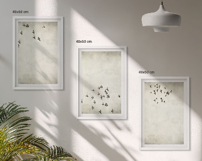 Conjunto de 3 quadros com moldura Pintura minimalista de pássaro